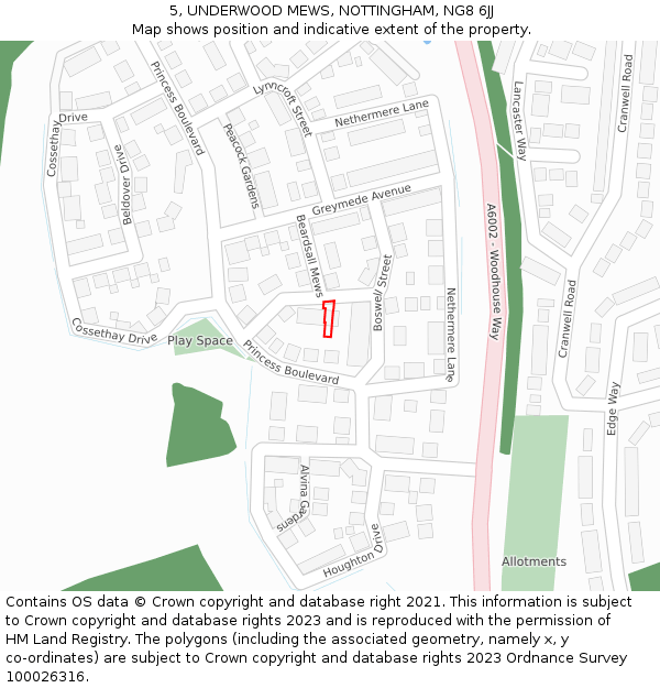 5, UNDERWOOD MEWS, NOTTINGHAM, NG8 6JJ: Location map and indicative extent of plot
