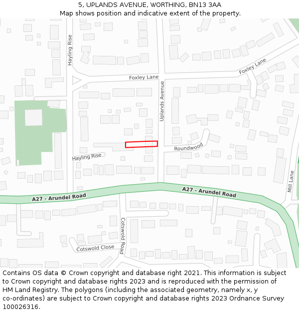 5, UPLANDS AVENUE, WORTHING, BN13 3AA: Location map and indicative extent of plot
