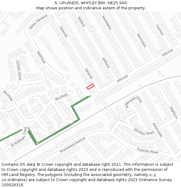 5, UPLANDS, WHITLEY BAY, NE25 9AG: Location map and indicative extent of plot