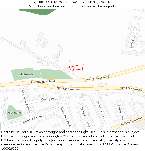 5, UPPER GAUKROGER, SOWERBY BRIDGE, HX6 1NB: Location map and indicative extent of plot