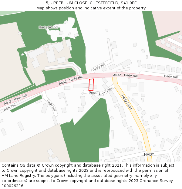 5, UPPER LUM CLOSE, CHESTERFIELD, S41 0BF: Location map and indicative extent of plot