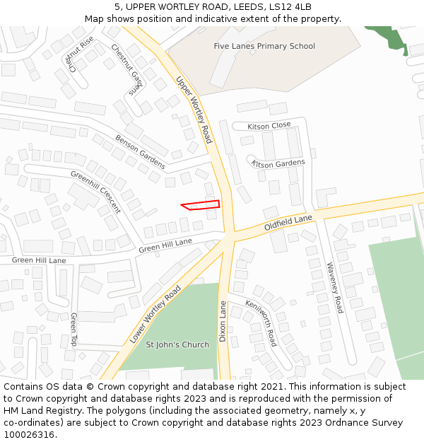 5, UPPER WORTLEY ROAD, LEEDS, LS12 4LB: Location map and indicative extent of plot