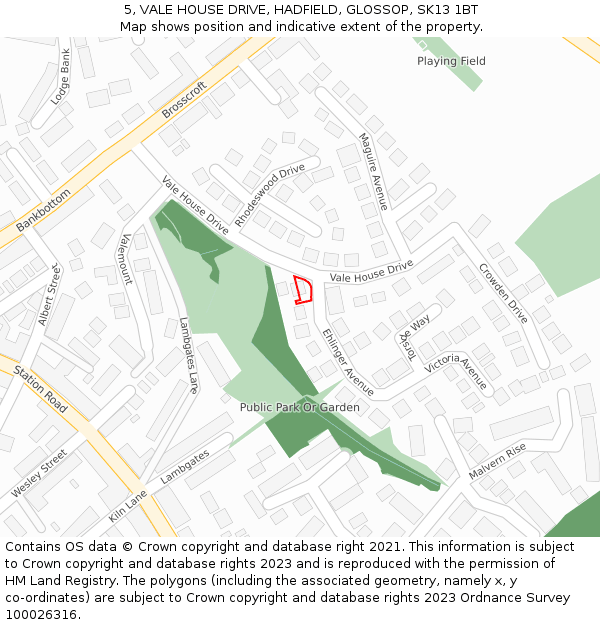 5, VALE HOUSE DRIVE, HADFIELD, GLOSSOP, SK13 1BT: Location map and indicative extent of plot