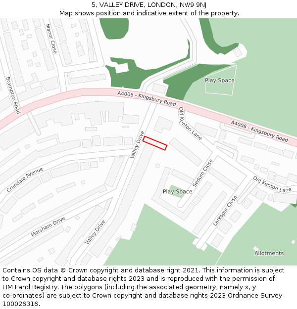 5, VALLEY DRIVE, LONDON, NW9 9NJ: Location map and indicative extent of plot