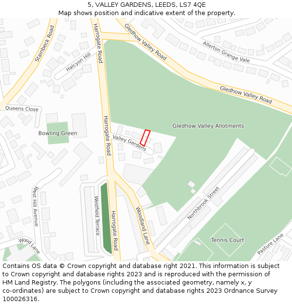 5, VALLEY GARDENS, LEEDS, LS7 4QE: Location map and indicative extent of plot