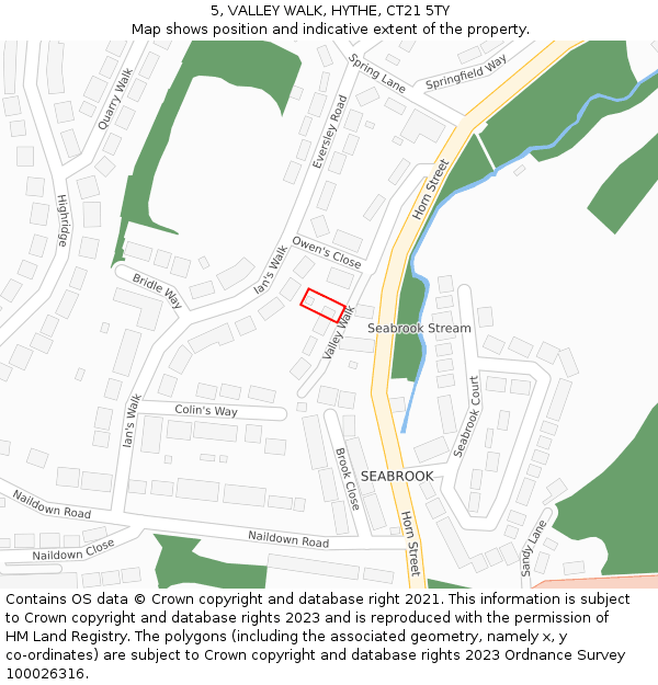 5, VALLEY WALK, HYTHE, CT21 5TY: Location map and indicative extent of plot