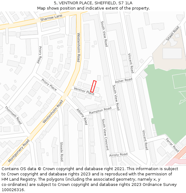 5, VENTNOR PLACE, SHEFFIELD, S7 1LA: Location map and indicative extent of plot