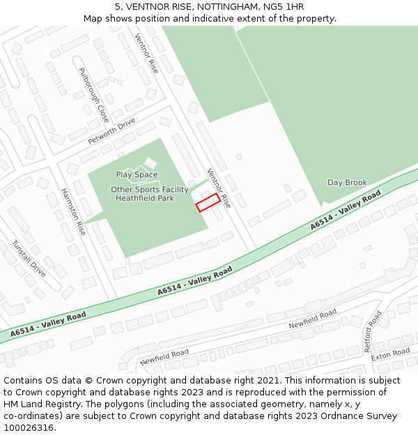 5, VENTNOR RISE, NOTTINGHAM, NG5 1HR: Location map and indicative extent of plot