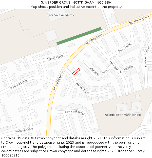 5, VERDER GROVE, NOTTINGHAM, NG5 9BH: Location map and indicative extent of plot