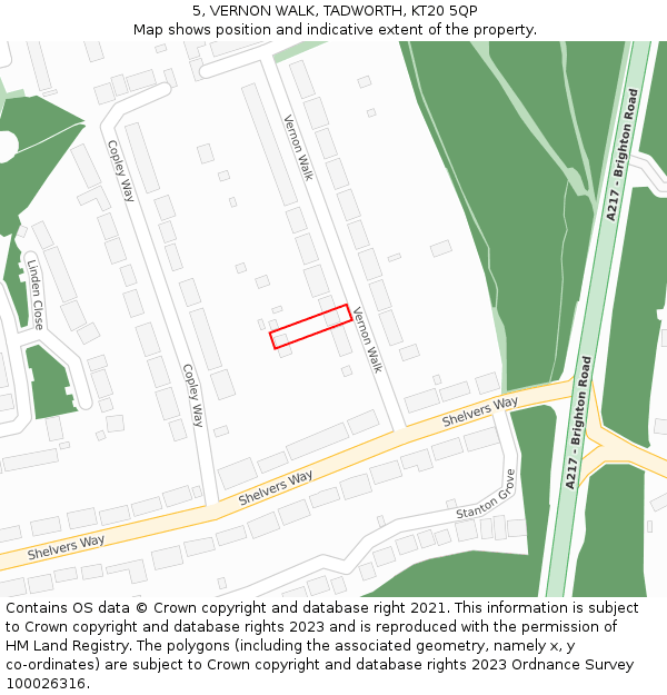 5, VERNON WALK, TADWORTH, KT20 5QP: Location map and indicative extent of plot