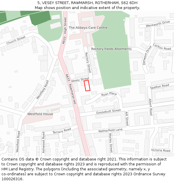 5, VESEY STREET, RAWMARSH, ROTHERHAM, S62 6DH: Location map and indicative extent of plot