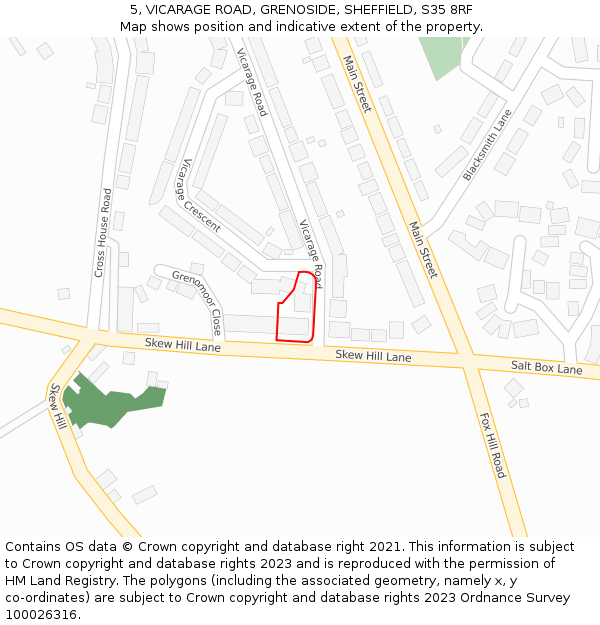 5, VICARAGE ROAD, GRENOSIDE, SHEFFIELD, S35 8RF: Location map and indicative extent of plot