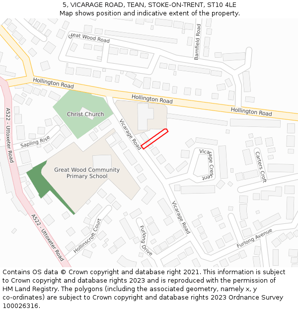 5, VICARAGE ROAD, TEAN, STOKE-ON-TRENT, ST10 4LE: Location map and indicative extent of plot