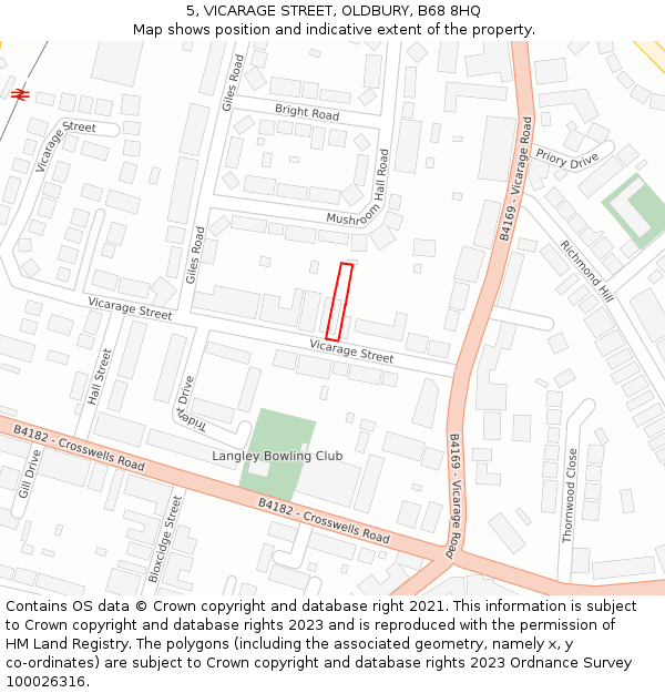 5, VICARAGE STREET, OLDBURY, B68 8HQ: Location map and indicative extent of plot