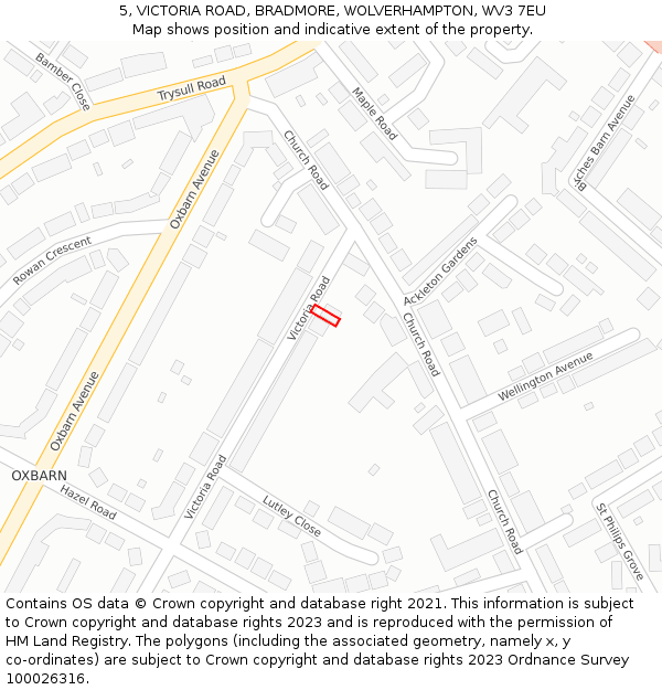 5, VICTORIA ROAD, BRADMORE, WOLVERHAMPTON, WV3 7EU: Location map and indicative extent of plot