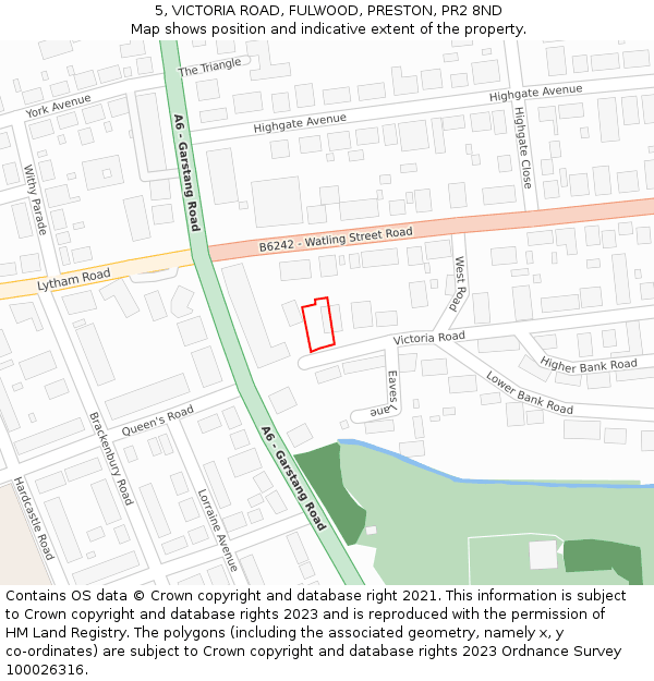 5, VICTORIA ROAD, FULWOOD, PRESTON, PR2 8ND: Location map and indicative extent of plot