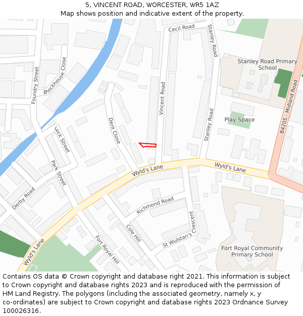 5, VINCENT ROAD, WORCESTER, WR5 1AZ: Location map and indicative extent of plot