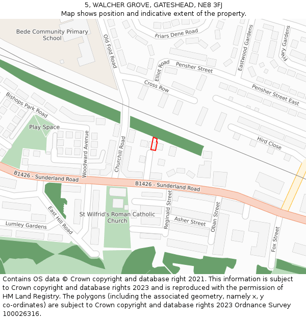 5, WALCHER GROVE, GATESHEAD, NE8 3FJ: Location map and indicative extent of plot