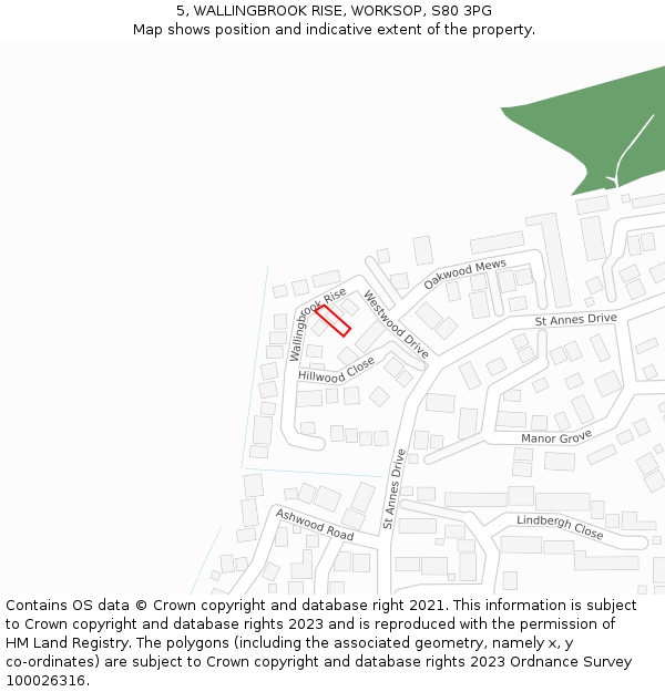 5, WALLINGBROOK RISE, WORKSOP, S80 3PG: Location map and indicative extent of plot