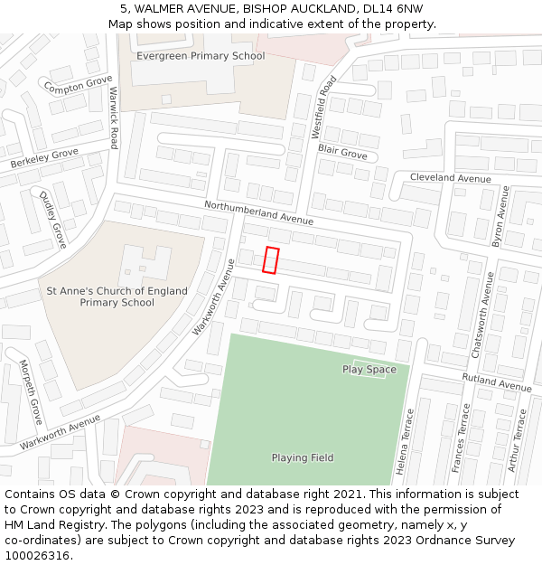 5, WALMER AVENUE, BISHOP AUCKLAND, DL14 6NW: Location map and indicative extent of plot