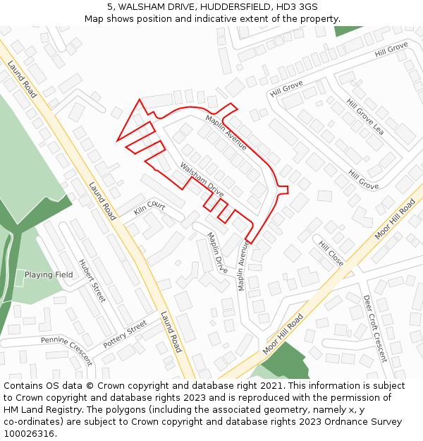 5, WALSHAM DRIVE, HUDDERSFIELD, HD3 3GS: Location map and indicative extent of plot