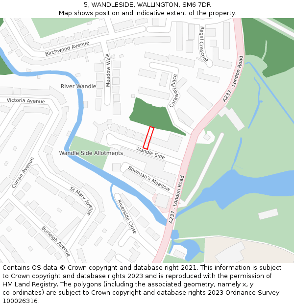 5, WANDLESIDE, WALLINGTON, SM6 7DR: Location map and indicative extent of plot
