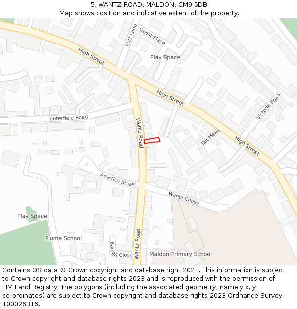 5, WANTZ ROAD, MALDON, CM9 5DB: Location map and indicative extent of plot