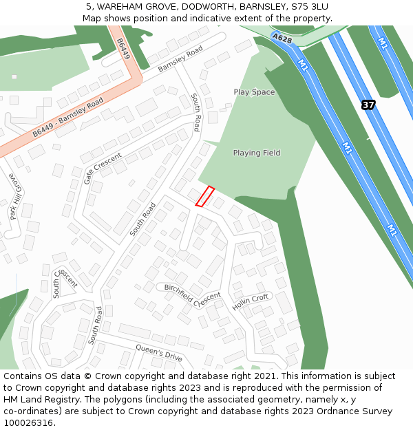 5, WAREHAM GROVE, DODWORTH, BARNSLEY, S75 3LU: Location map and indicative extent of plot