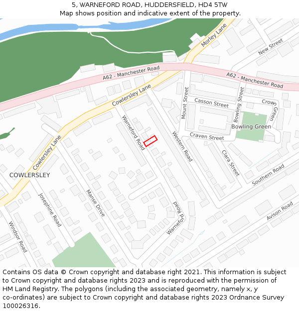 5, WARNEFORD ROAD, HUDDERSFIELD, HD4 5TW: Location map and indicative extent of plot