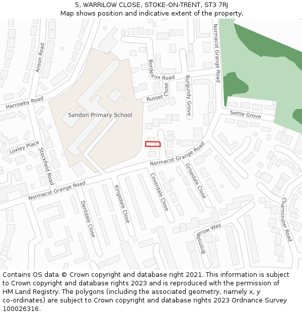 5, WARRILOW CLOSE, STOKE-ON-TRENT, ST3 7RJ: Location map and indicative extent of plot