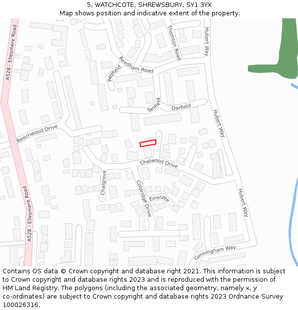 5, WATCHCOTE, SHREWSBURY, SY1 3YX: Location map and indicative extent of plot