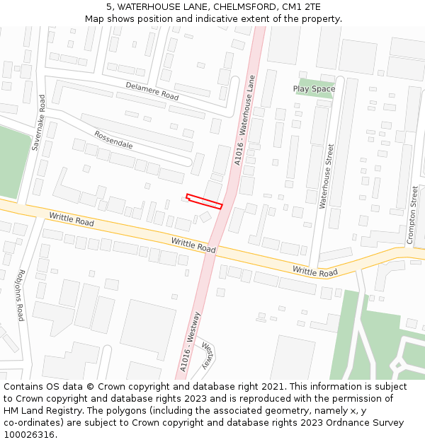 5, WATERHOUSE LANE, CHELMSFORD, CM1 2TE: Location map and indicative extent of plot