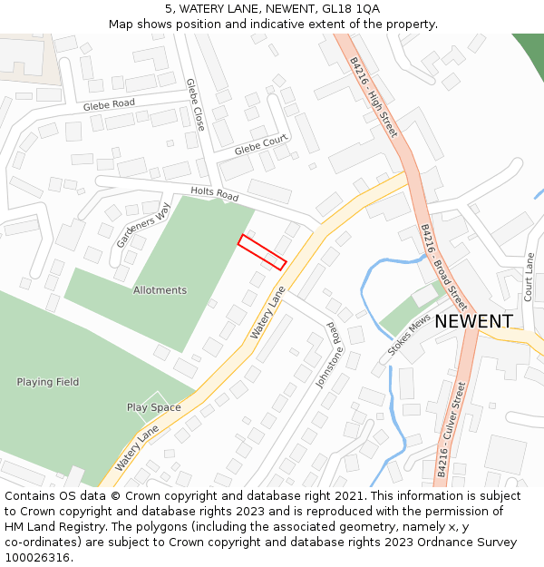 5, WATERY LANE, NEWENT, GL18 1QA: Location map and indicative extent of plot