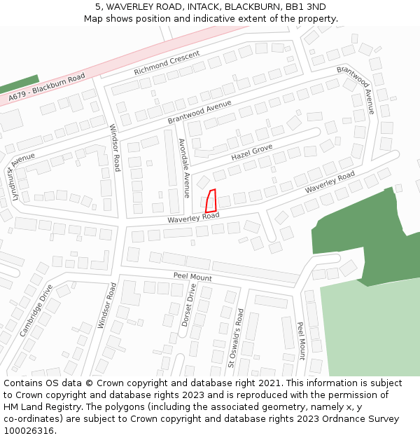 5, WAVERLEY ROAD, INTACK, BLACKBURN, BB1 3ND: Location map and indicative extent of plot