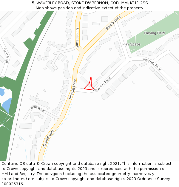 5, WAVERLEY ROAD, STOKE D'ABERNON, COBHAM, KT11 2SS: Location map and indicative extent of plot
