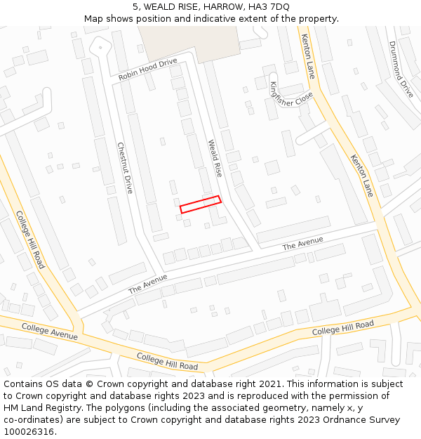 5, WEALD RISE, HARROW, HA3 7DQ: Location map and indicative extent of plot