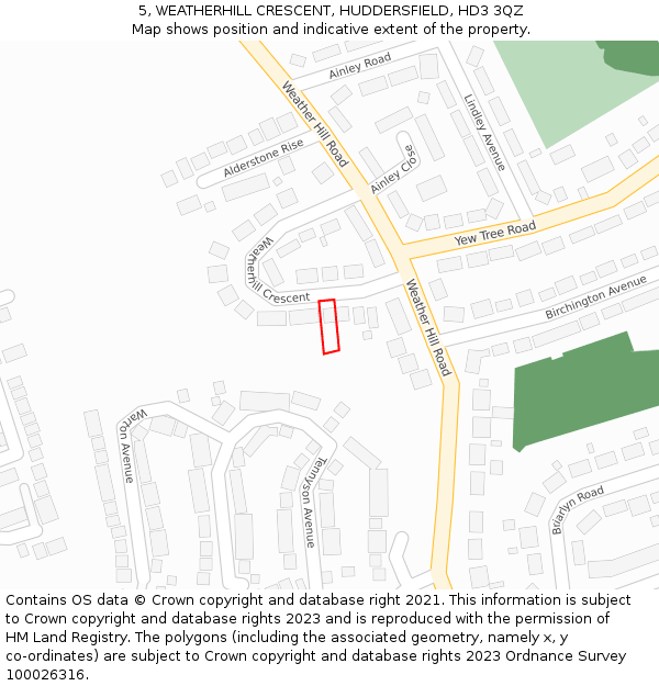 5, WEATHERHILL CRESCENT, HUDDERSFIELD, HD3 3QZ: Location map and indicative extent of plot