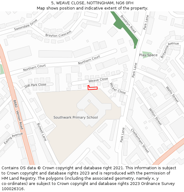 5, WEAVE CLOSE, NOTTINGHAM, NG6 0FH: Location map and indicative extent of plot