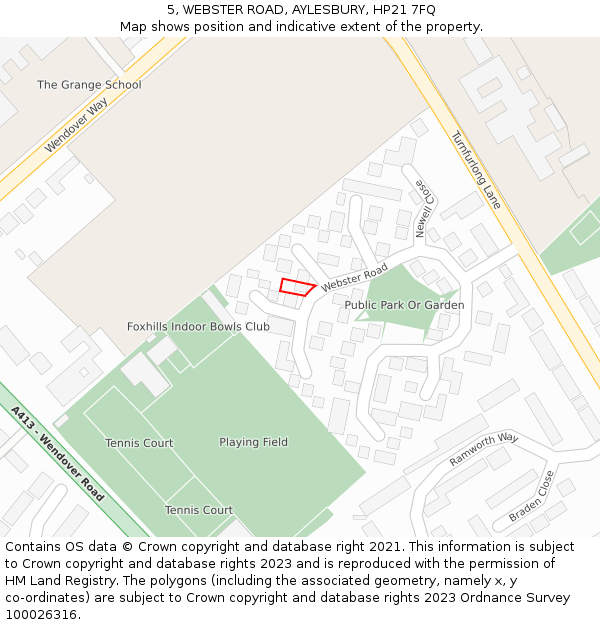 5, WEBSTER ROAD, AYLESBURY, HP21 7FQ: Location map and indicative extent of plot