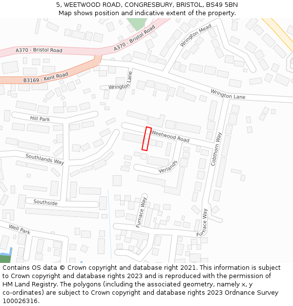 5, WEETWOOD ROAD, CONGRESBURY, BRISTOL, BS49 5BN: Location map and indicative extent of plot