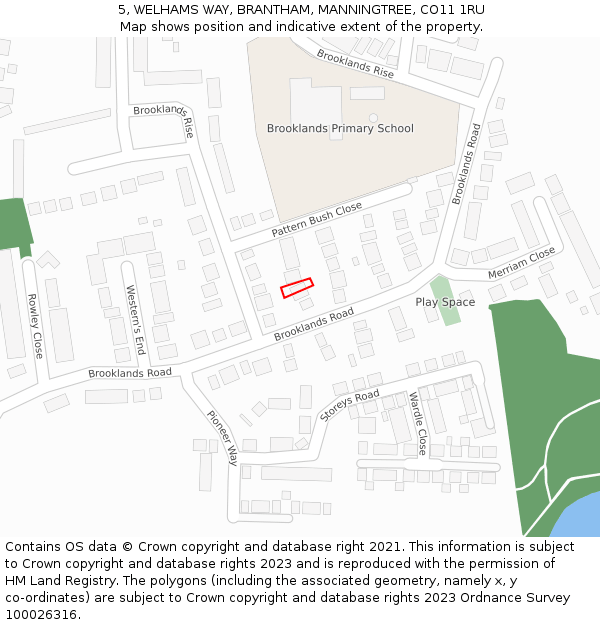 5, WELHAMS WAY, BRANTHAM, MANNINGTREE, CO11 1RU: Location map and indicative extent of plot