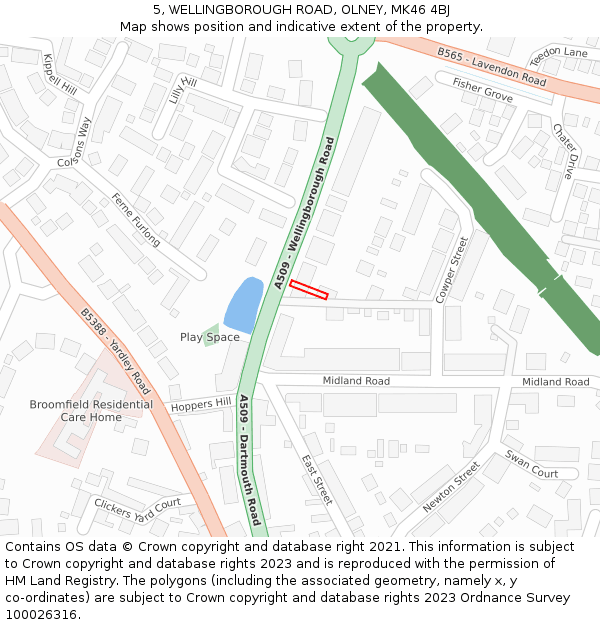 5, WELLINGBOROUGH ROAD, OLNEY, MK46 4BJ: Location map and indicative extent of plot