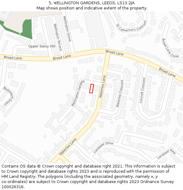 5, WELLINGTON GARDENS, LEEDS, LS13 2JA: Location map and indicative extent of plot