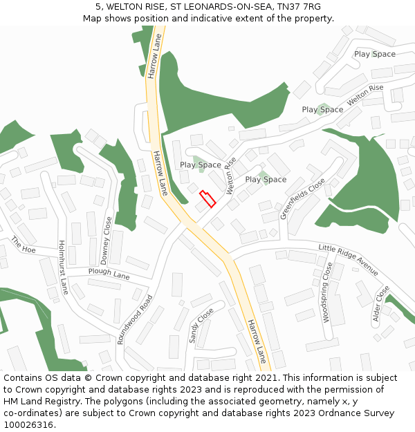 5, WELTON RISE, ST LEONARDS-ON-SEA, TN37 7RG: Location map and indicative extent of plot