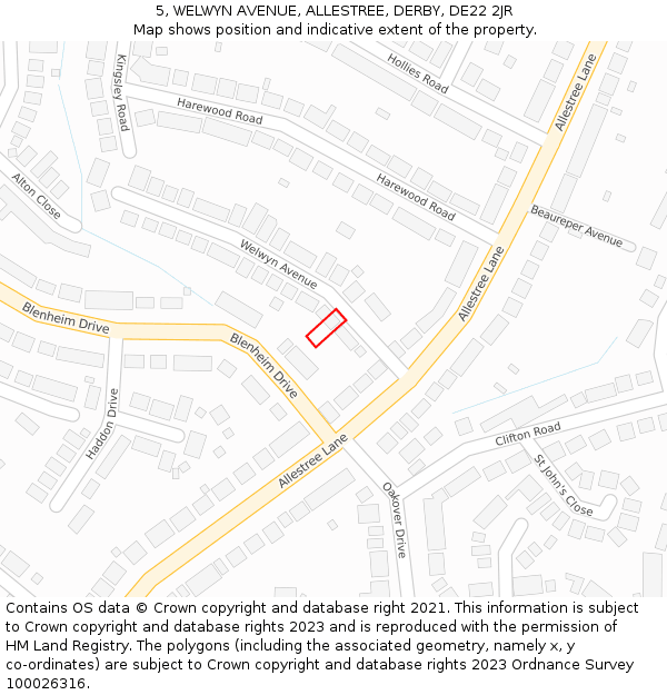5, WELWYN AVENUE, ALLESTREE, DERBY, DE22 2JR: Location map and indicative extent of plot