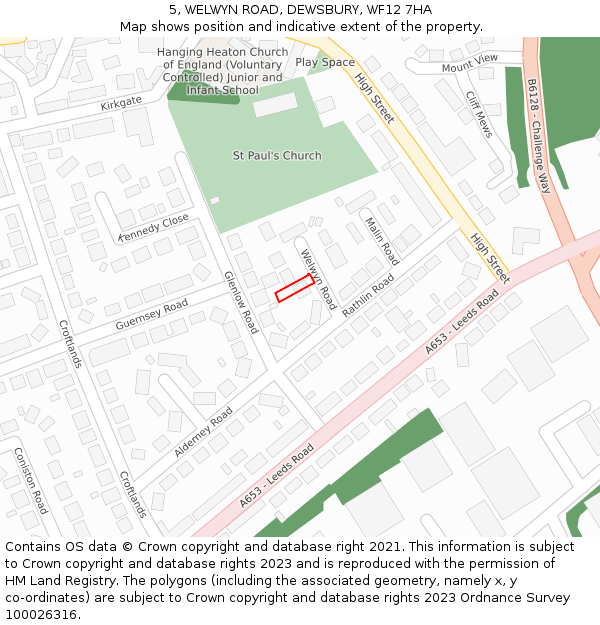 5, WELWYN ROAD, DEWSBURY, WF12 7HA: Location map and indicative extent of plot