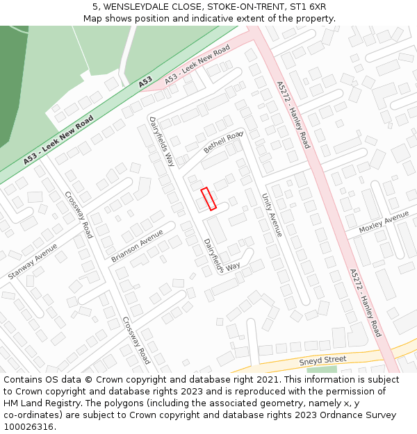 5, WENSLEYDALE CLOSE, STOKE-ON-TRENT, ST1 6XR: Location map and indicative extent of plot
