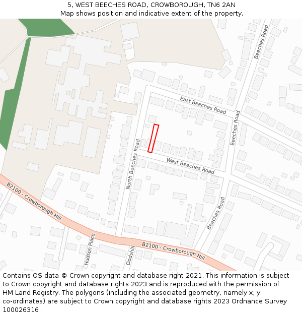 5, WEST BEECHES ROAD, CROWBOROUGH, TN6 2AN: Location map and indicative extent of plot