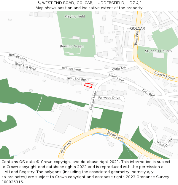 5, WEST END ROAD, GOLCAR, HUDDERSFIELD, HD7 4JF: Location map and indicative extent of plot