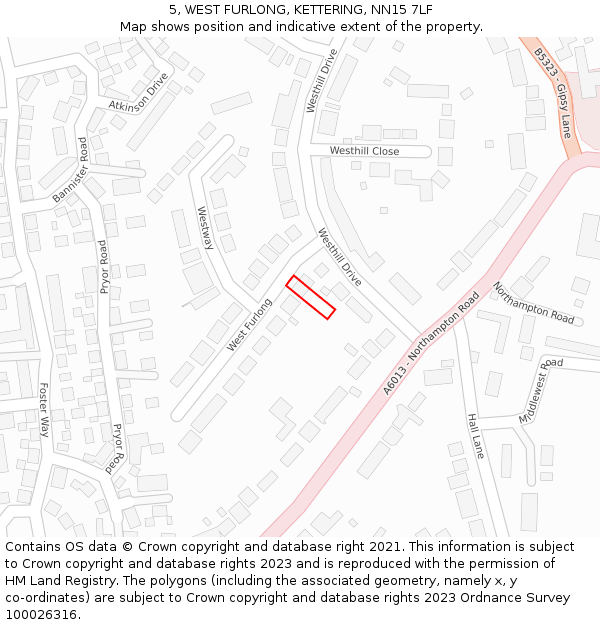 5, WEST FURLONG, KETTERING, NN15 7LF: Location map and indicative extent of plot